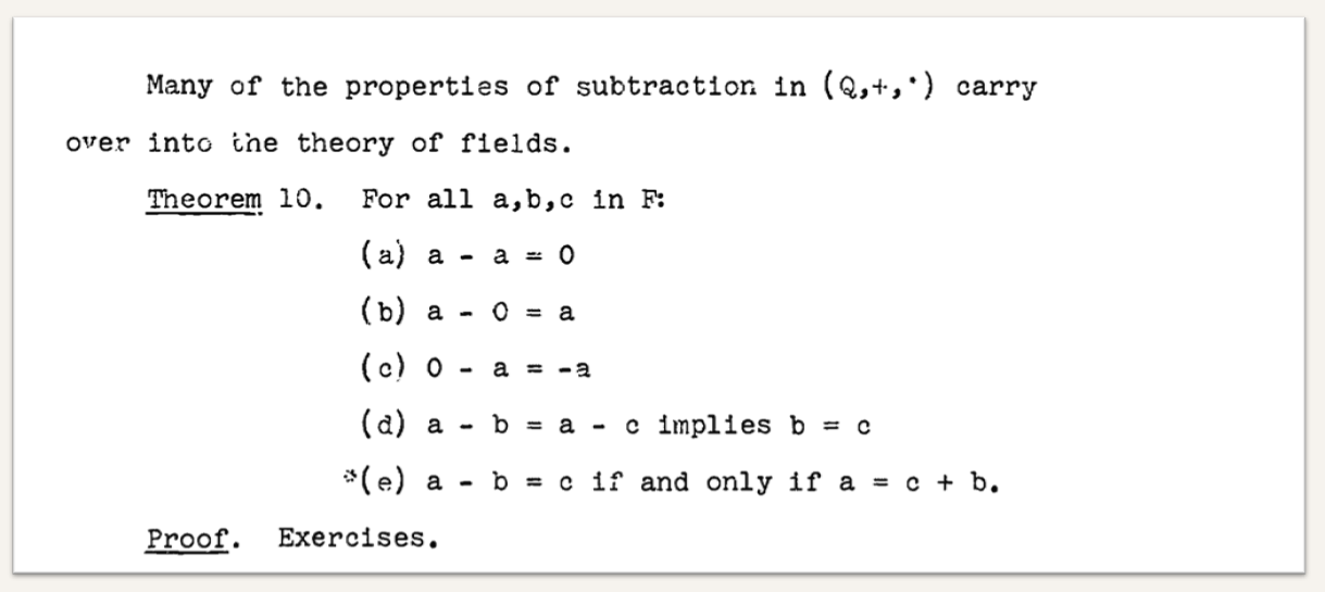 Subtraction in a field